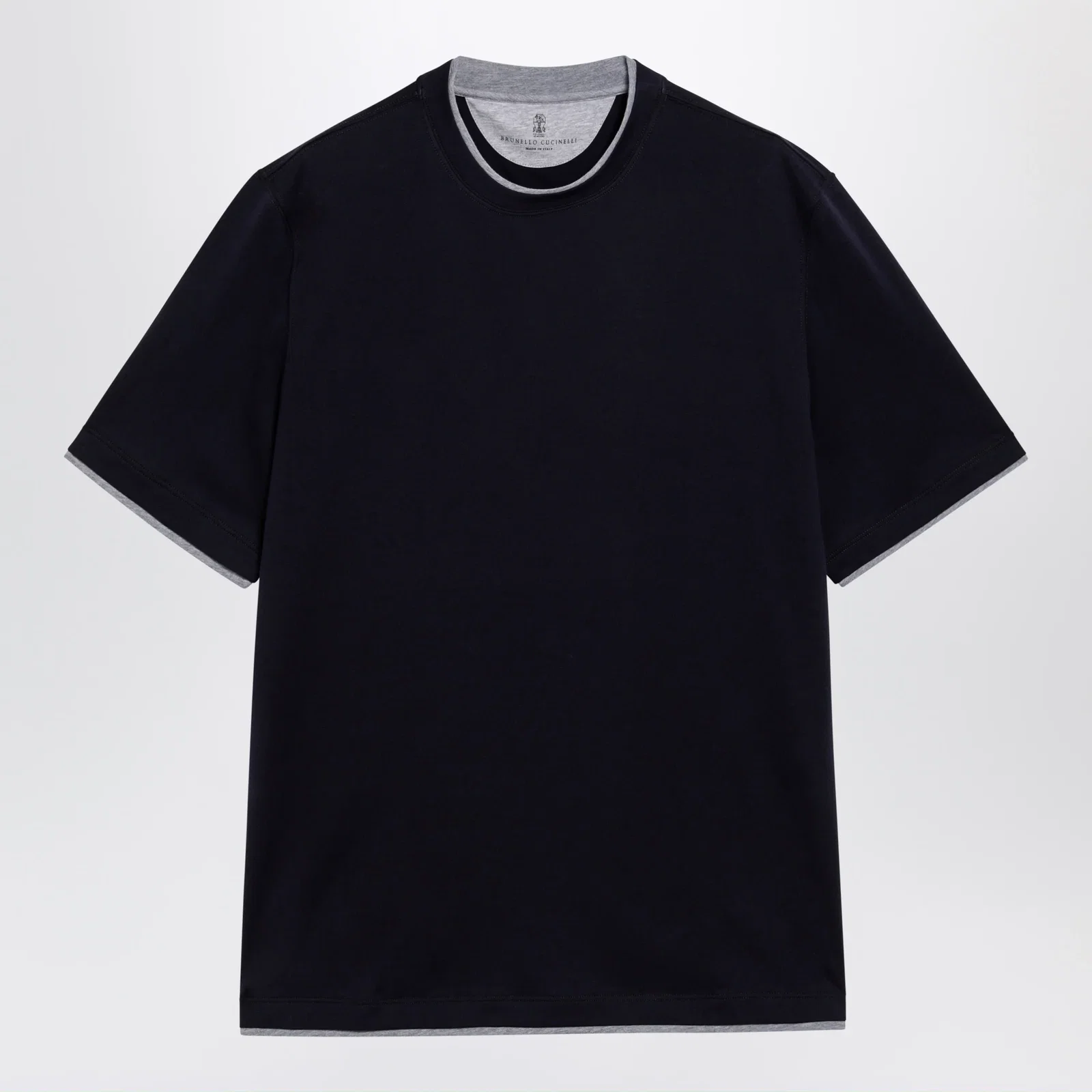 Brunello Cucinelli Crew-neck cotton jersey T-shirt with faux layering, cobalt