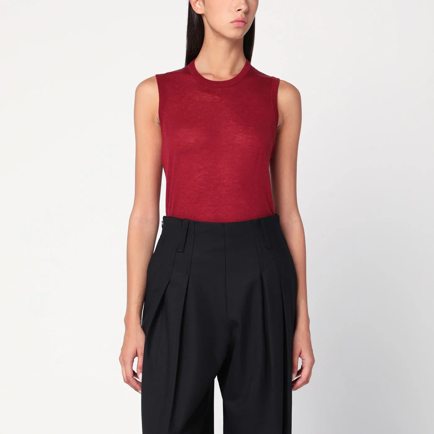 6397 Bordeaux semi-sheer tank top