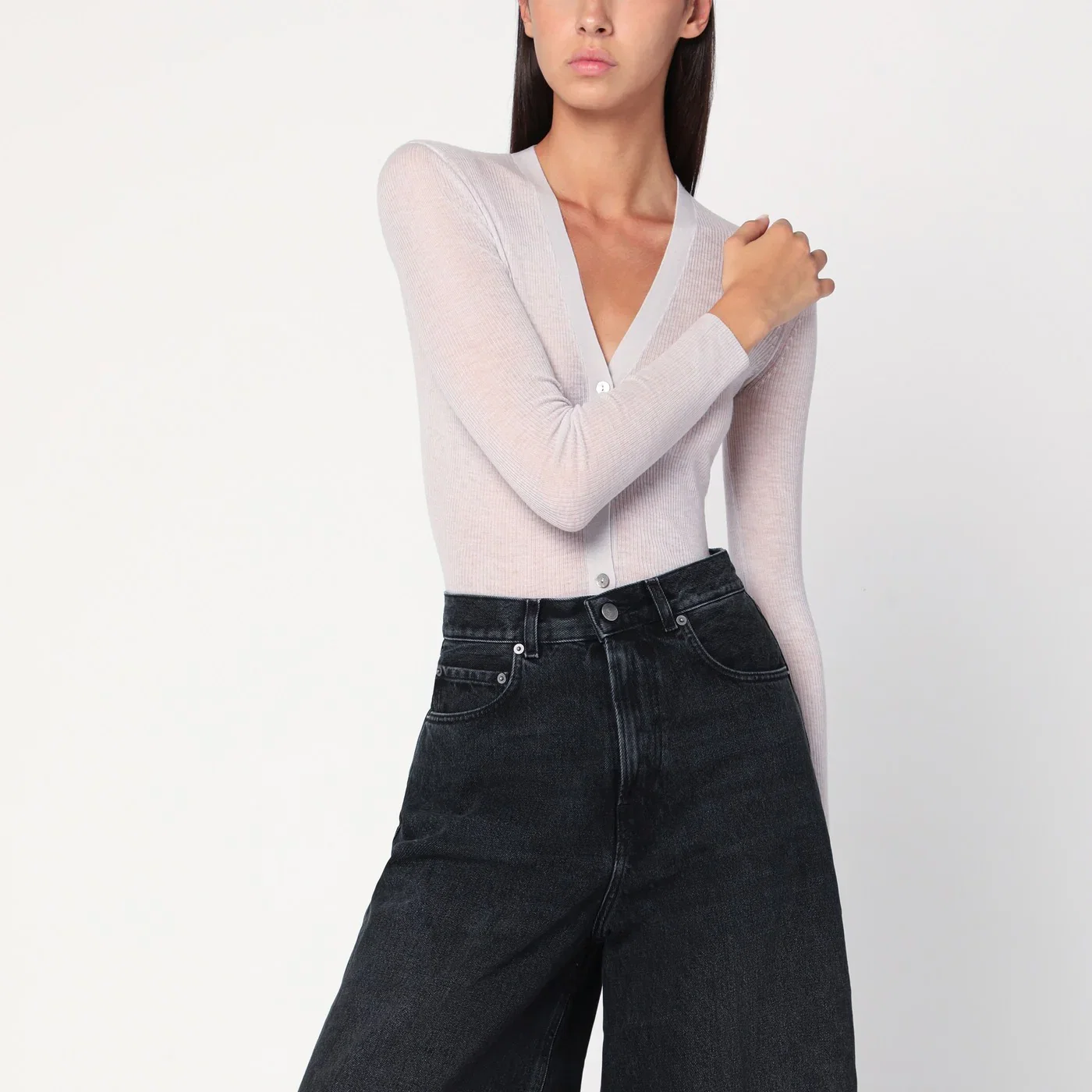 6397 Ivory semi-sheer knit cardigan