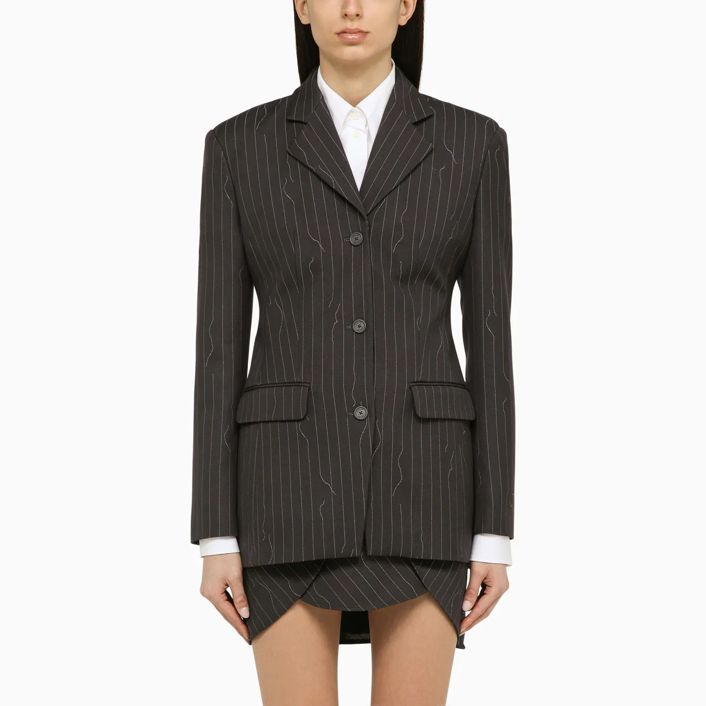 Off-White™ Grey single-breasted pinstripe jacket in wool blend