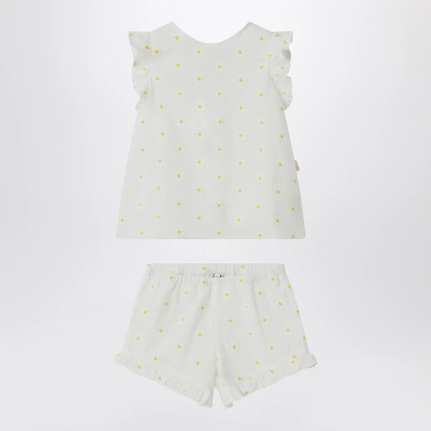 Il Gufo Two-piece white set with floral embroidery