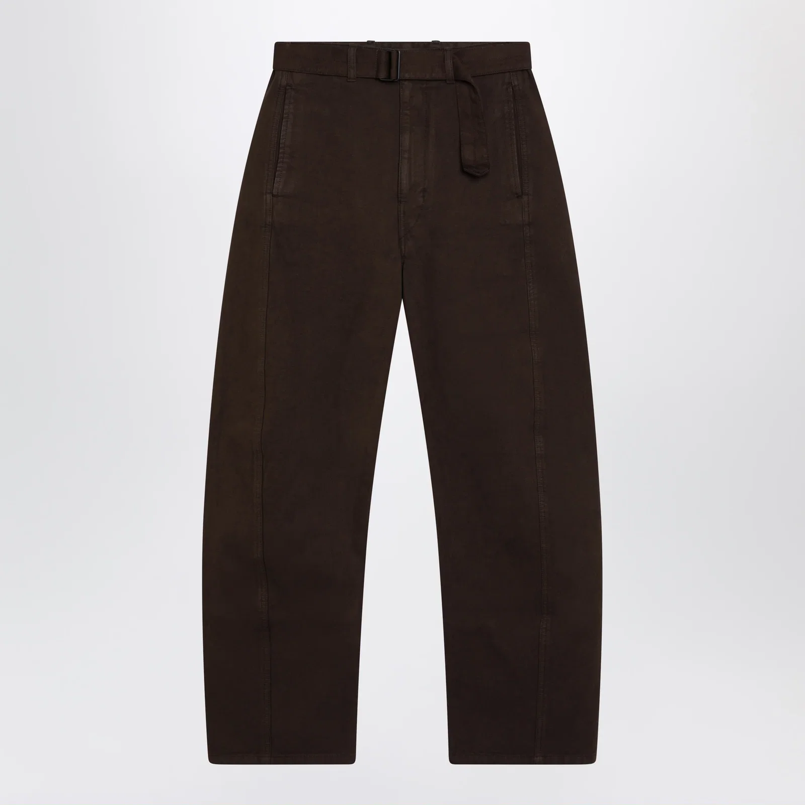 LEMAIRE Brown cotton trousers with belt