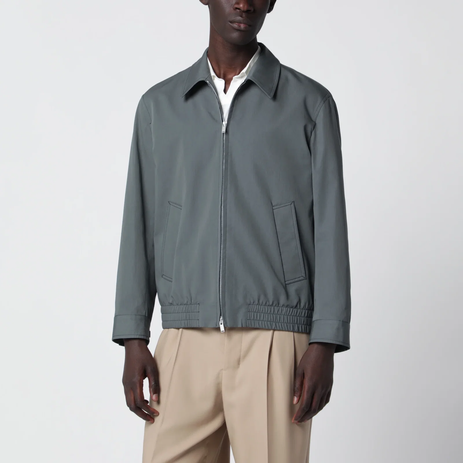 Lardini Zip Jacket In Cotton And Silk