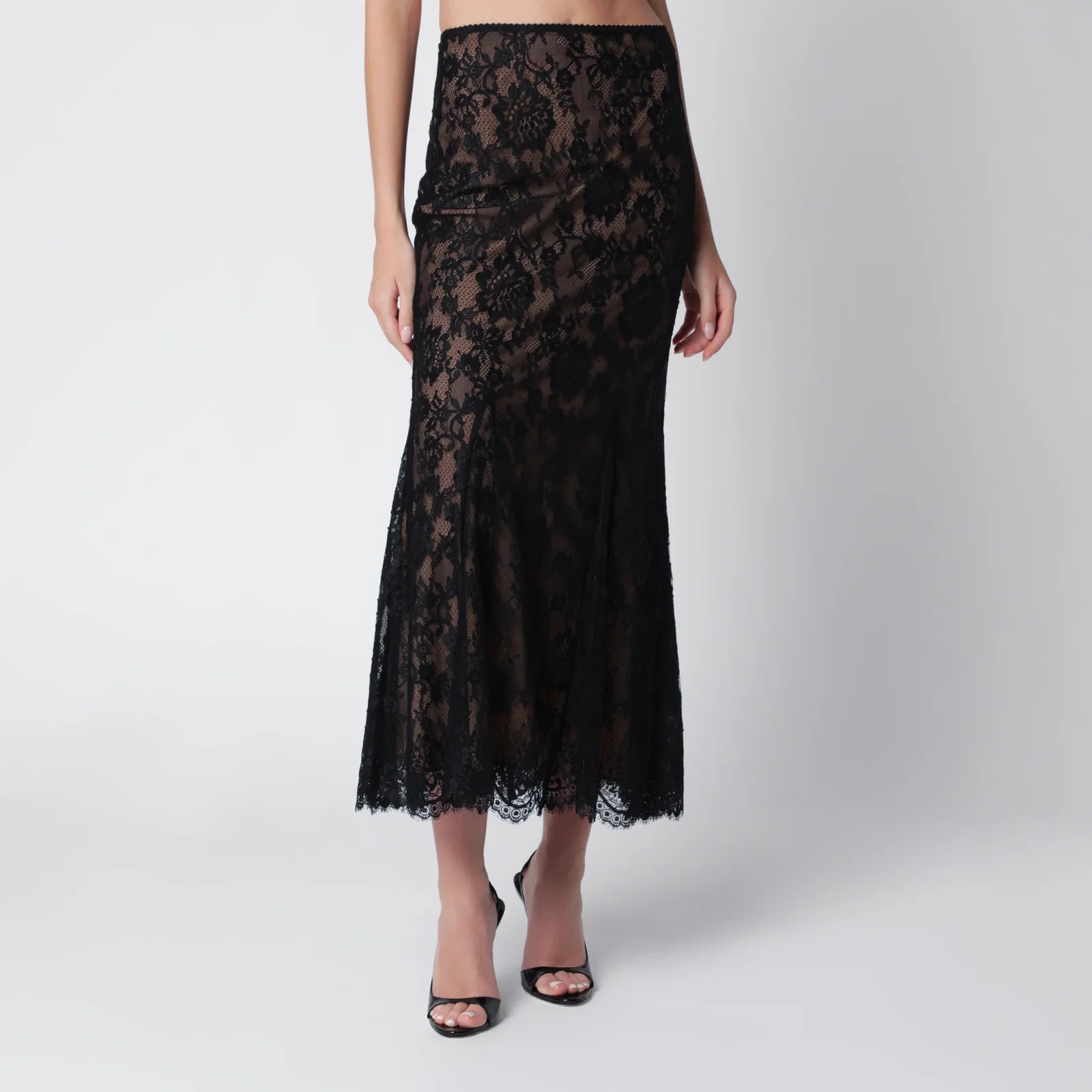 Self-Portrait Lace midi skirt in black
