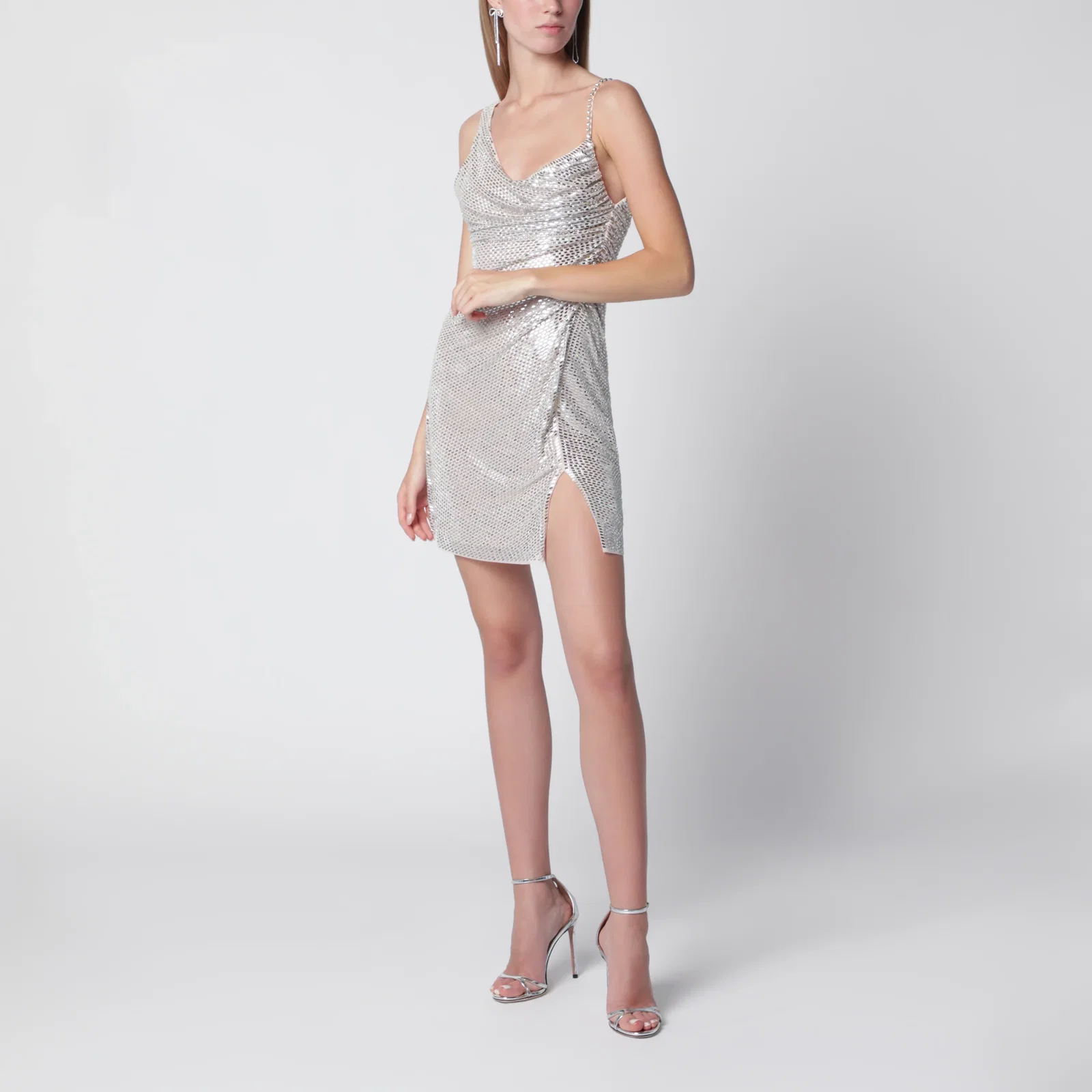 Self-Portrait Champagne mini dress with rhinestones