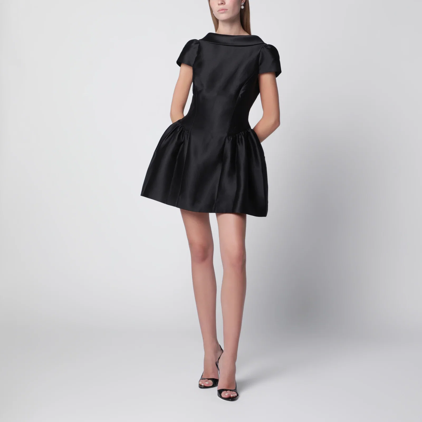 Self-Portrait Mini taffeta dress with collar in black