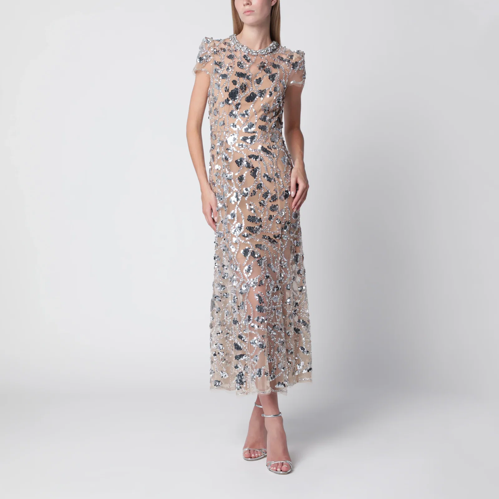 Self-Portrait Sequin-embellished midi dress in polyester, silver