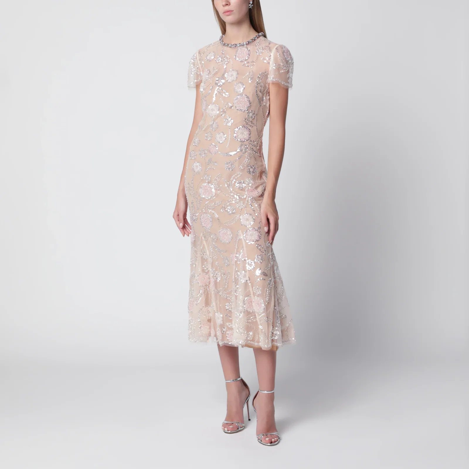 Self-Portrait Floral sequin midi dress in pink polyester