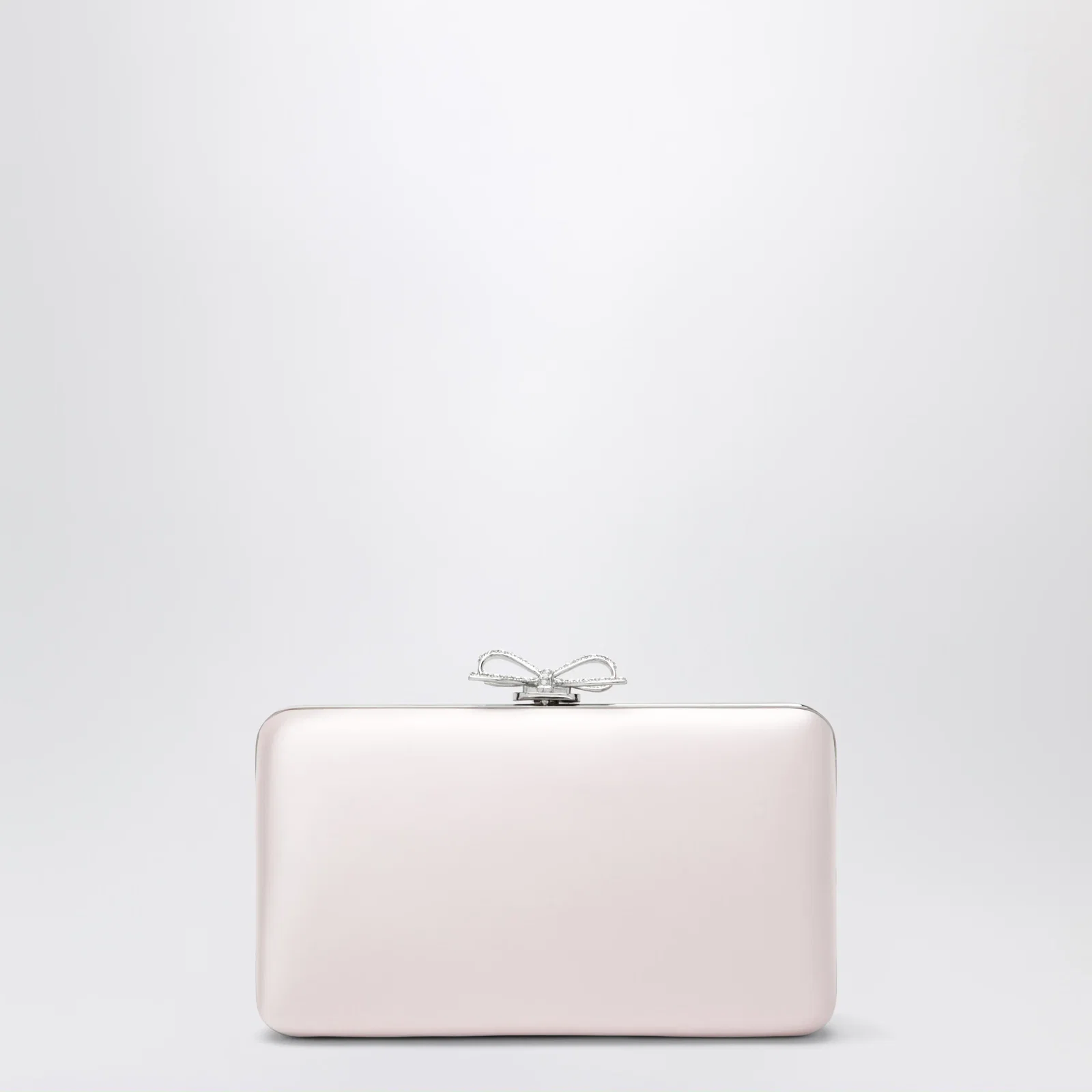 Self-Portrait Satin clutch with crystal bow in pink