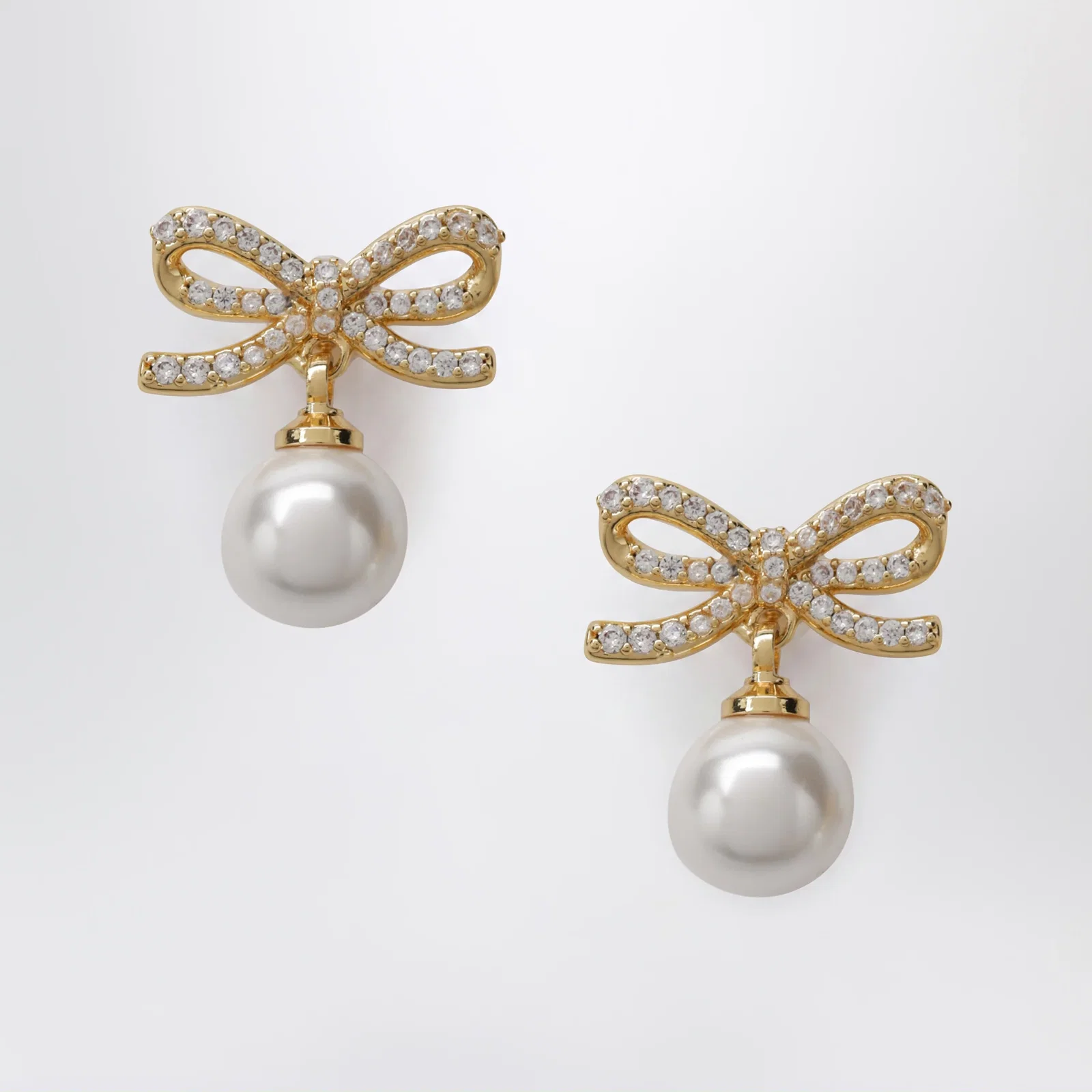 Self-Portrait Bow earrings with pearls in gold-plated brass