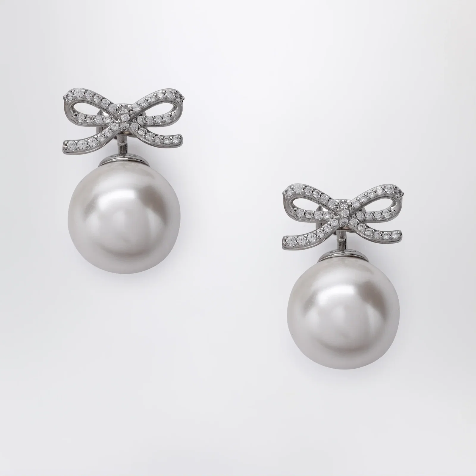 Self-Portrait Crystal bow and back pearl earrings in silver