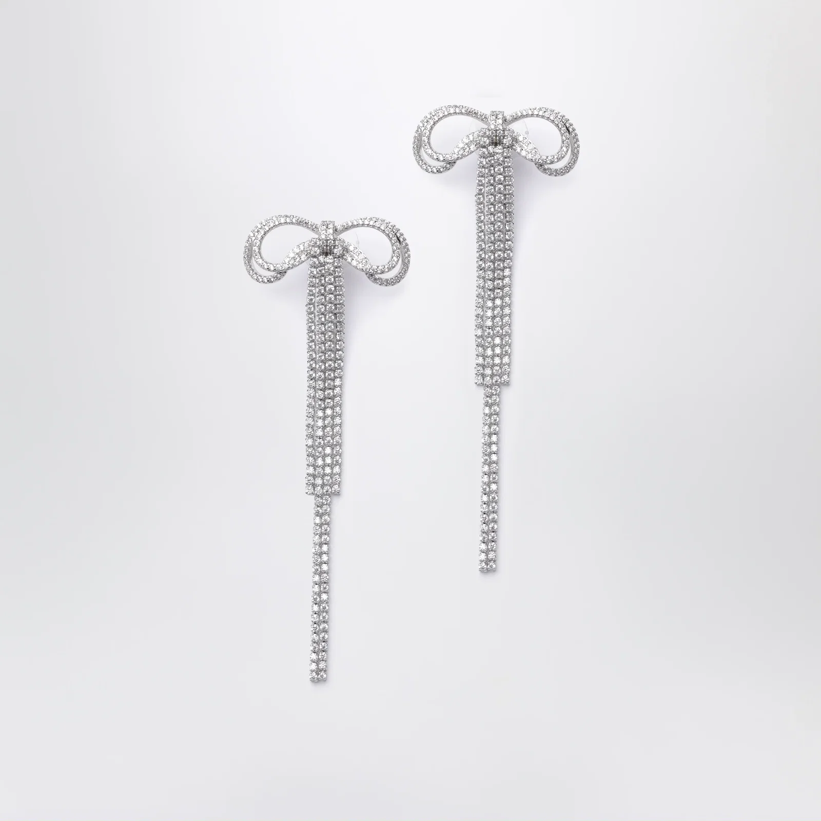 Self-Portrait Double crystal bow drop earrings in silver-plated brass