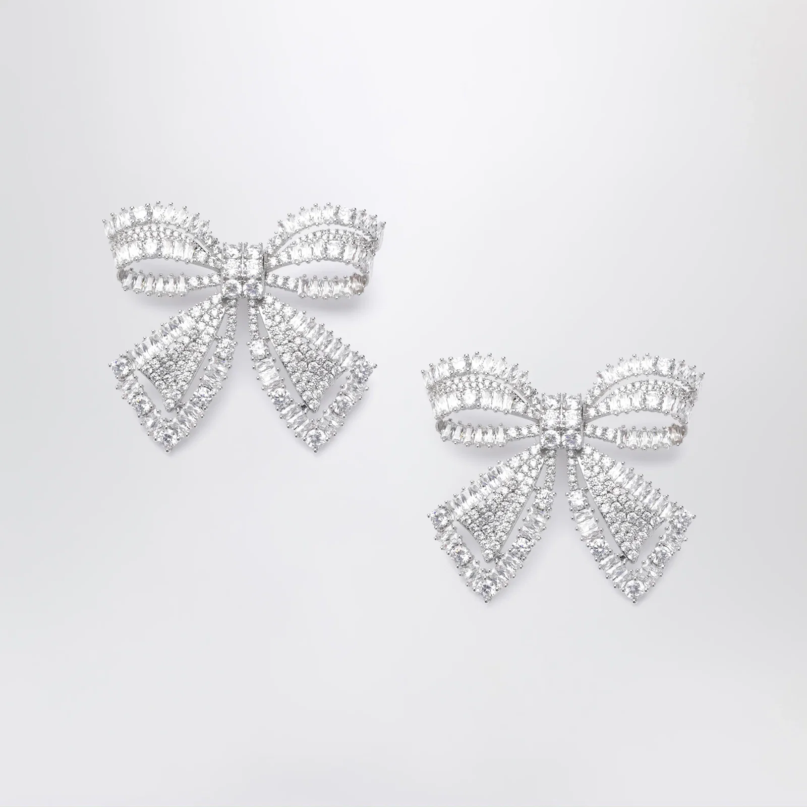 Self-Portrait Crystal bow earrings in silver-plated brass