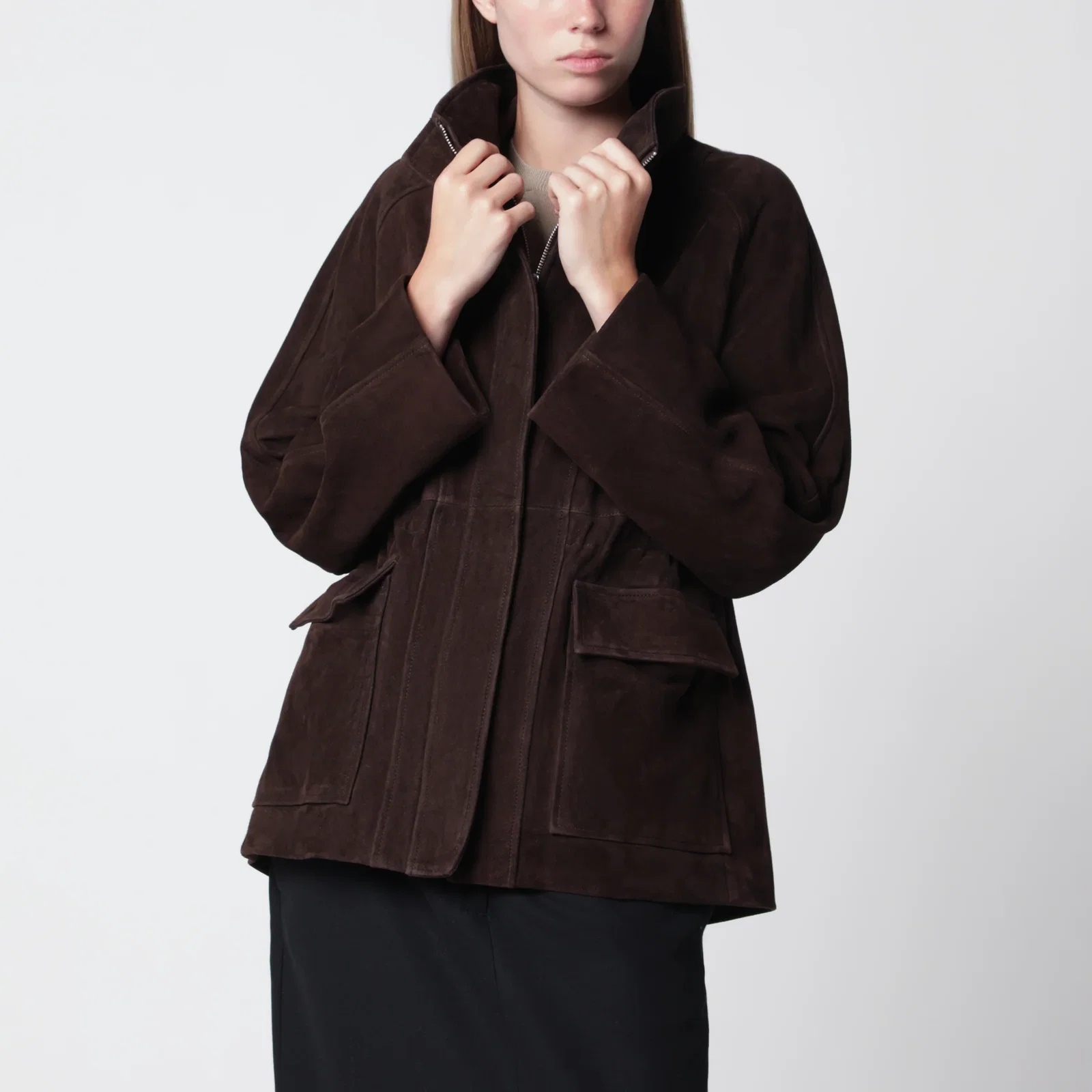 Nour Hammour Mocha brown Quai Fluid suede jacket