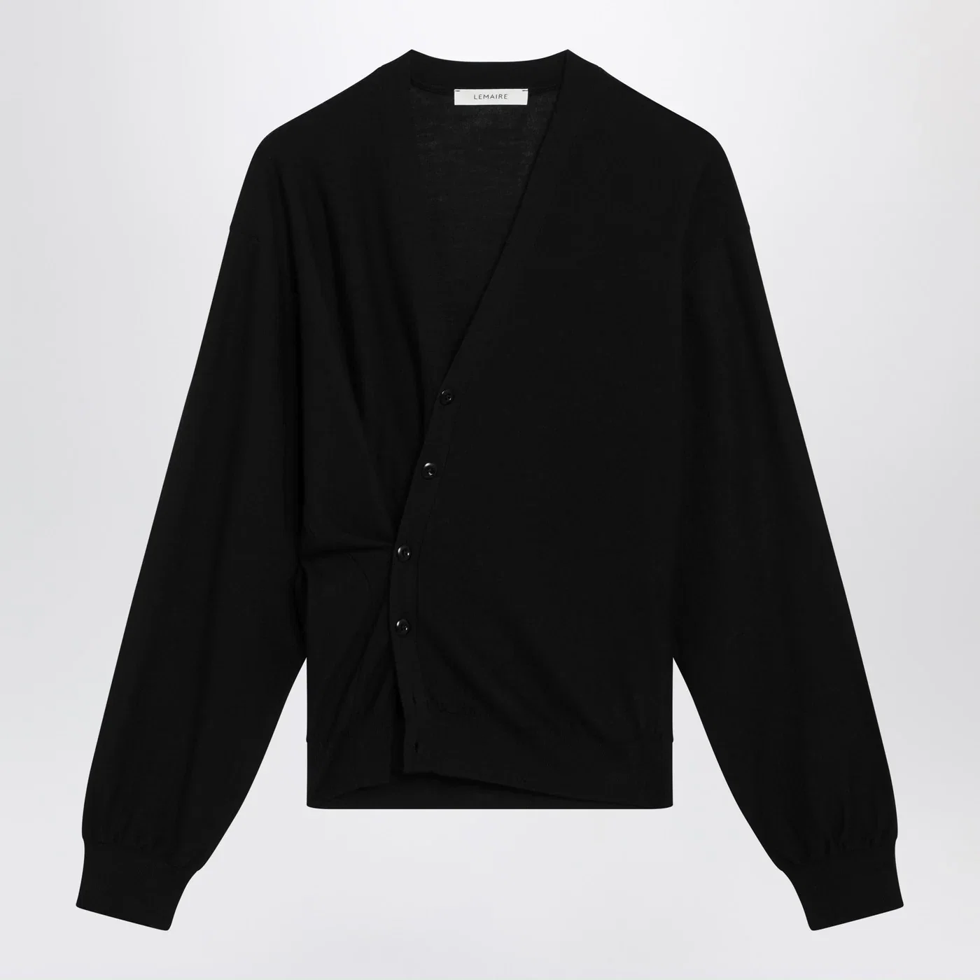LEMAIRE Black asymmetric wool-blend cardigan