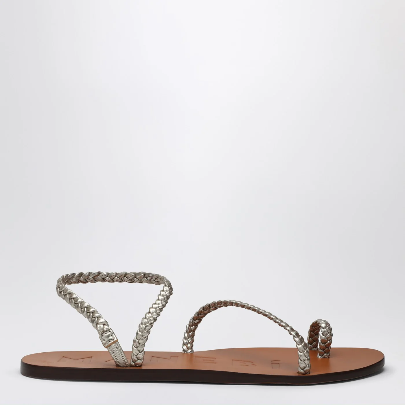 Manebí Platinum leather thong sandals with ring