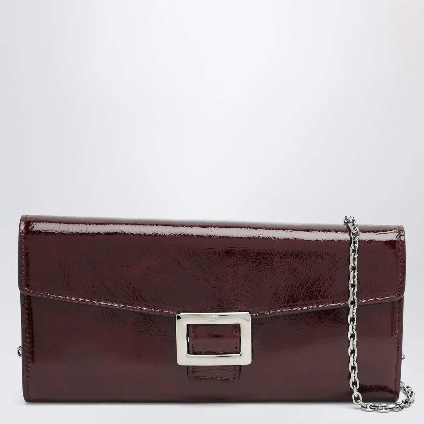 ROGER VIVIER Belle Vivier dark violet patent leather wallet with chain
