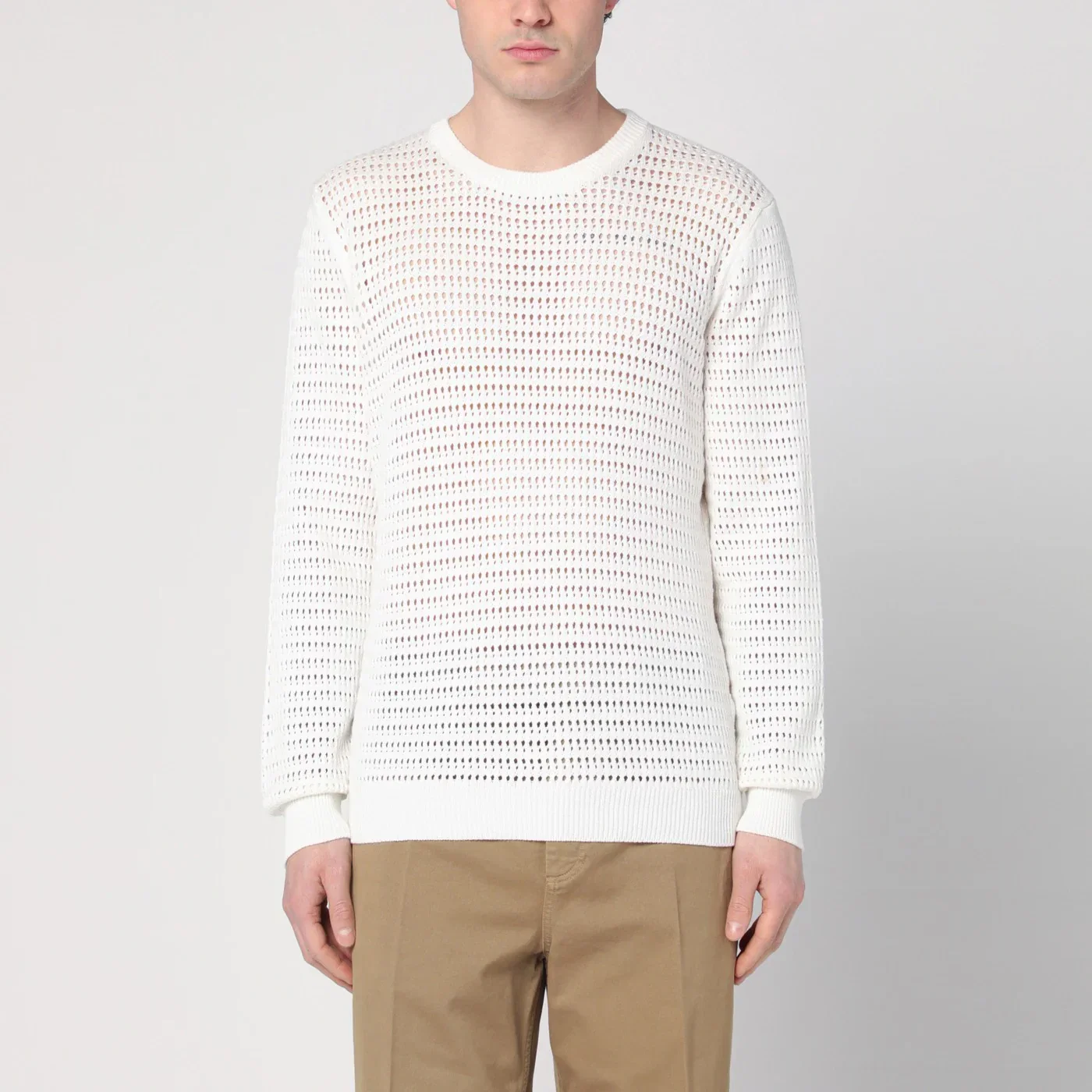 Roberto Collina Perforated milk-coloured sweater in cotton