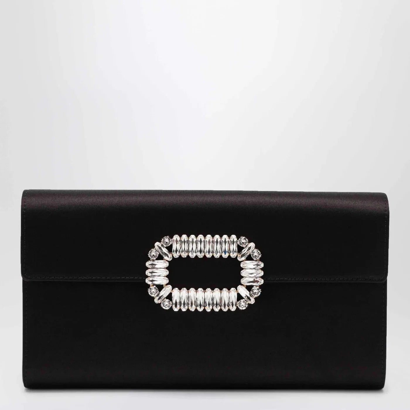 ROGER VIVIER Black satin pochette with Sexy Choc buckle