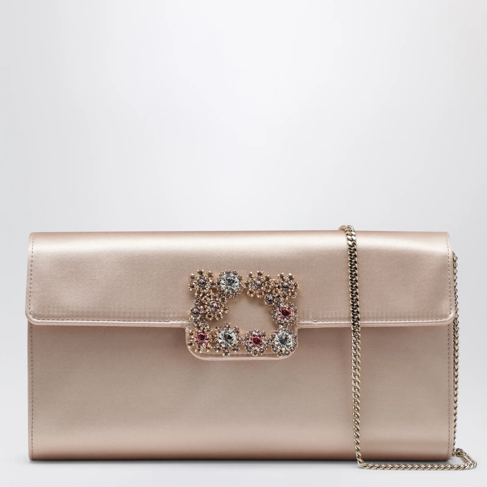 ROGER VIVIER Light pink satin clutch bag with buckle