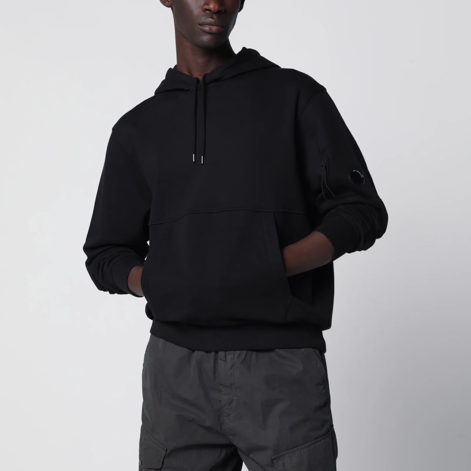 C.P. Company Diagonal-relief cotton fleece hoodie in black
