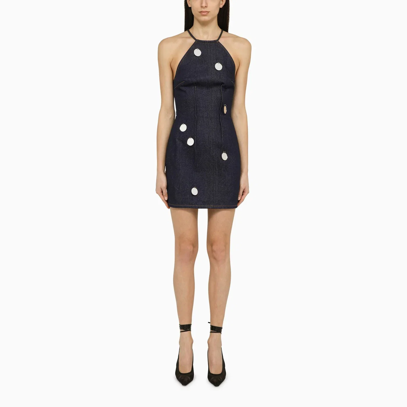 David Koma Blue denim mini dress with mirrors
