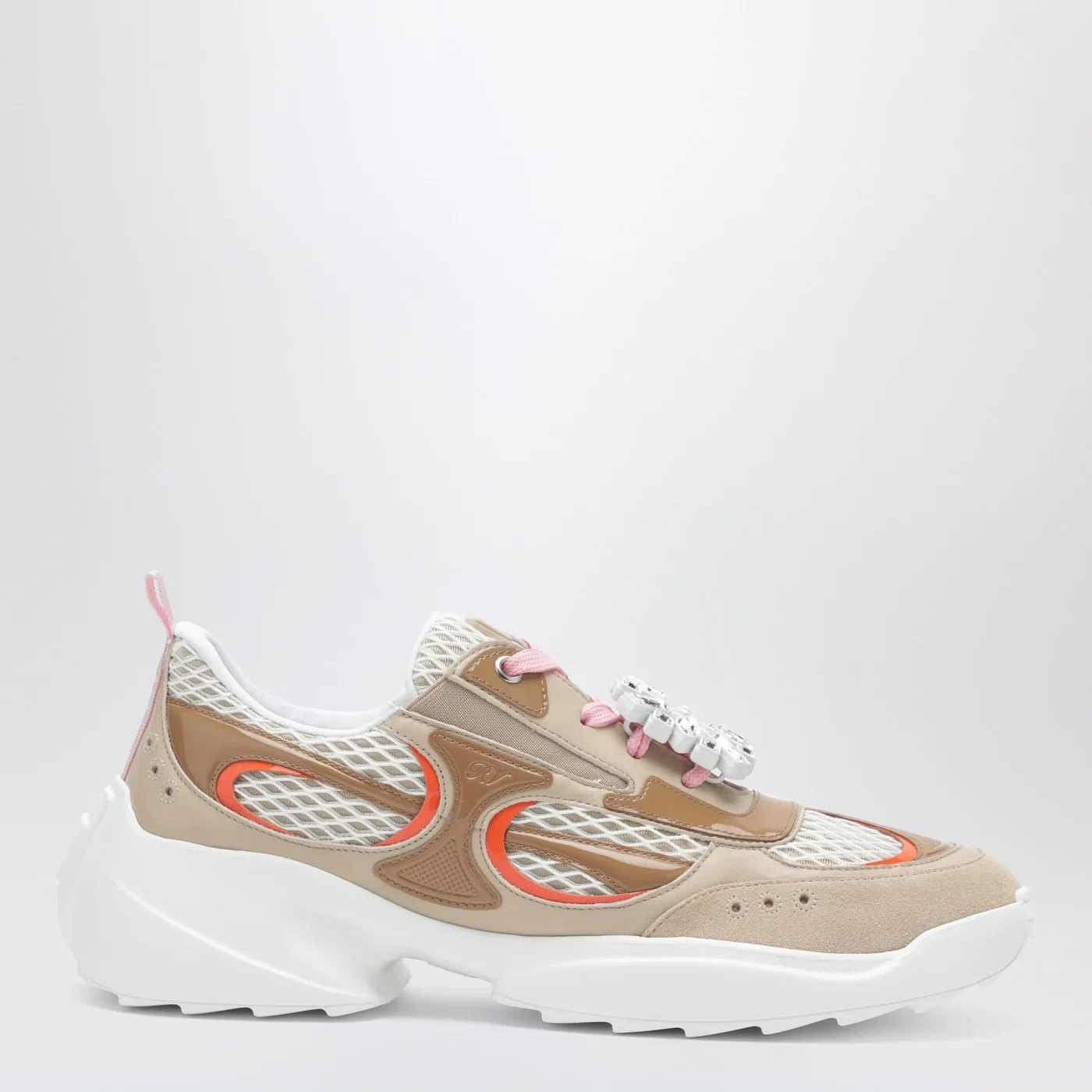 ROGER VIVIER Viv’ on the Run beige/white leather and fabric sneaker