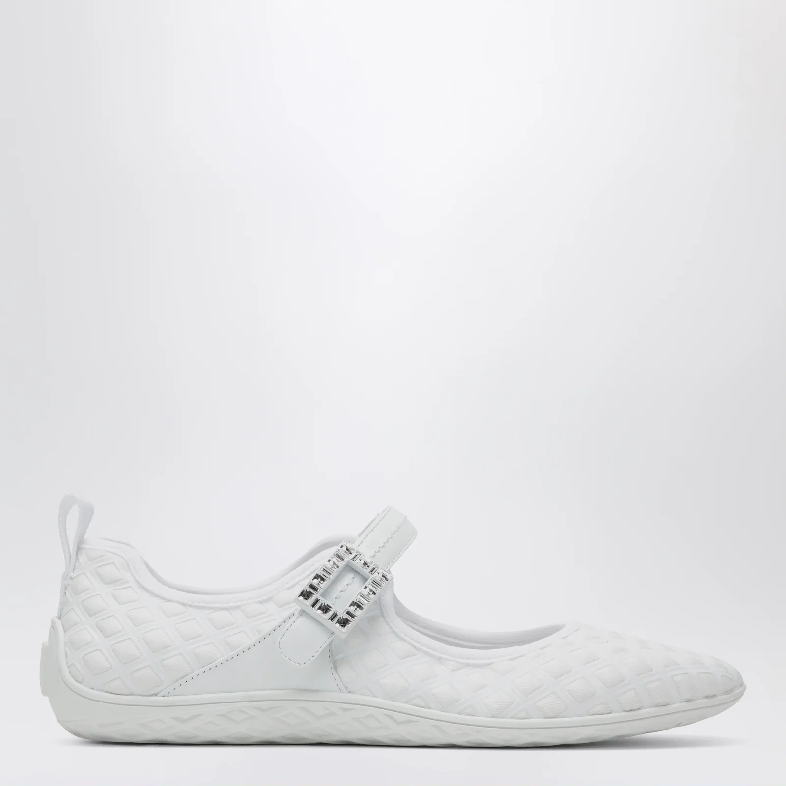 ROGER VIVIER Viv Low Ballerina Flats with Fabric Strap in White