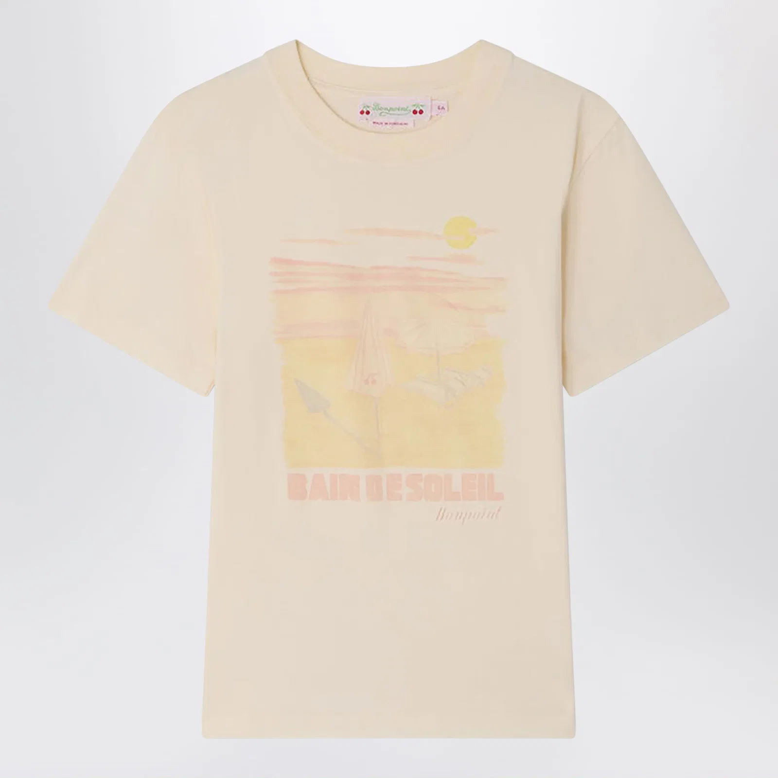Bonpoint Thida écru T-shirt with Bain de Soleil print