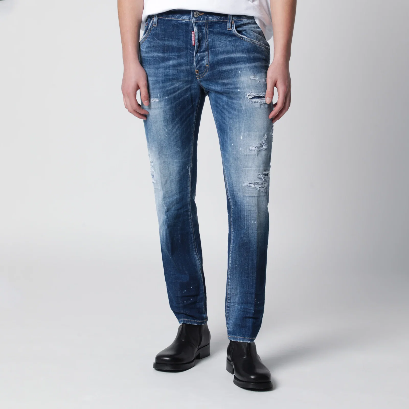 Dsquared2 Skater jeans in medium blue with destroyed details