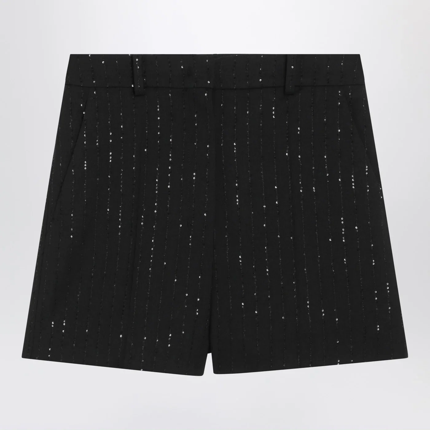 Max Mara Pianoforte Black Shorts with pinstripe-effect micro sequins