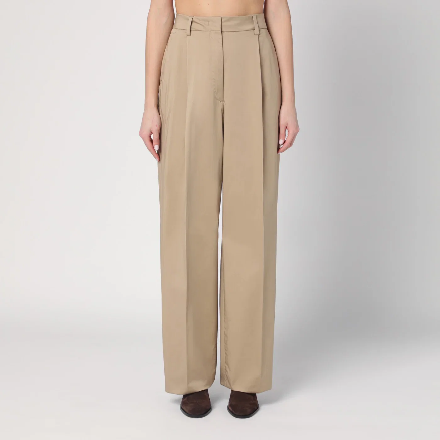 TheLatest Wide sand-coloured Axel trousers