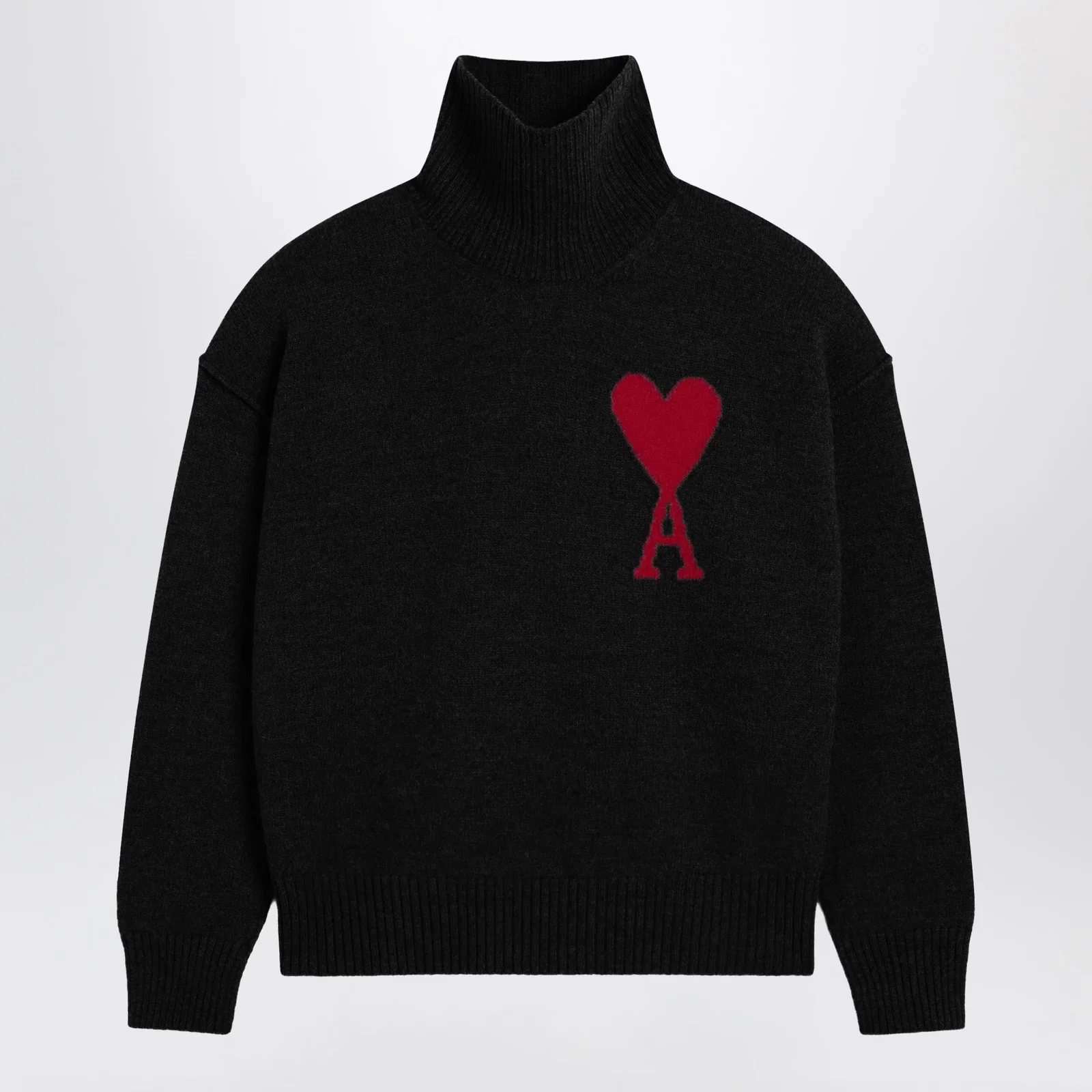 Ami Paris Ami De Coeur sweater in black merino wool knit