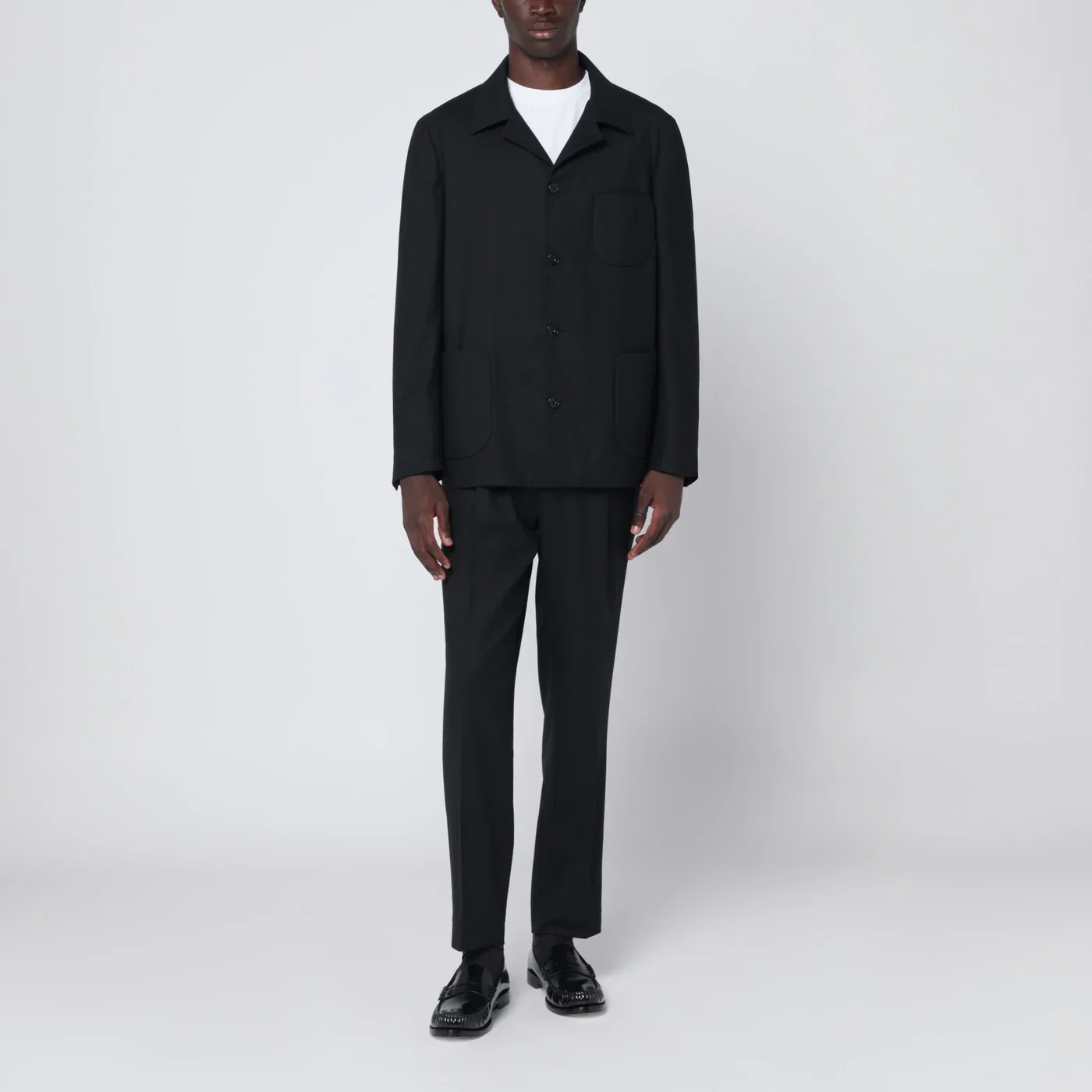 Santaniello Black single-breasted suit in wool blend