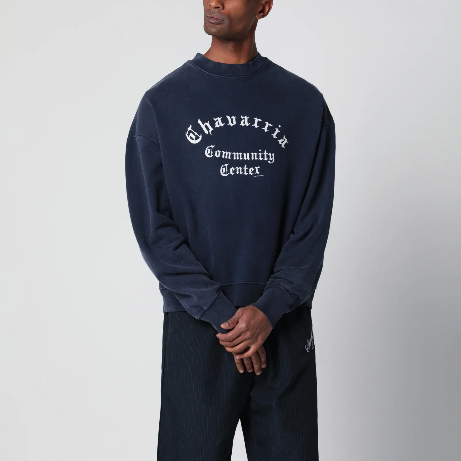 Willy Chavarria Vintage-effect navy blue sweatshirt with logo print